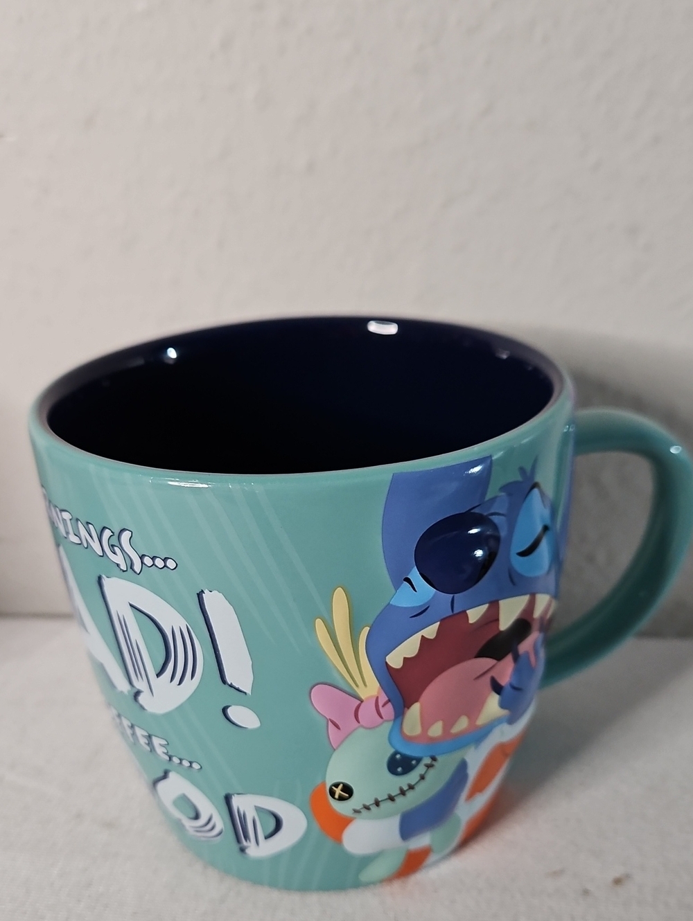 3D Coffee Cup Tea Mug. Disney Parks: LILO & STITCH “ Mornings Bad! Coffee Good”